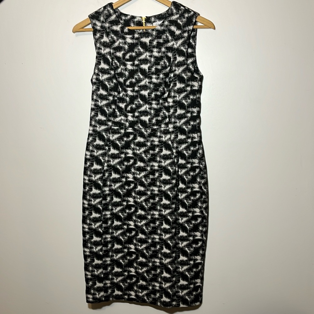 Calvin Klein Dress Womens 6p Sheath Stretch Exposed Zip White Black Career